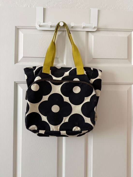 Orla Kiely Handbags - Orla Kiely Black & Cream Floral Tote with Yellow Handles